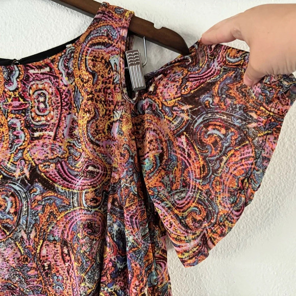 Cupio Boho Blouse maximalist Peek A Boo Shoulder Paisley Abstract Size Small - Picture 2 of 11
